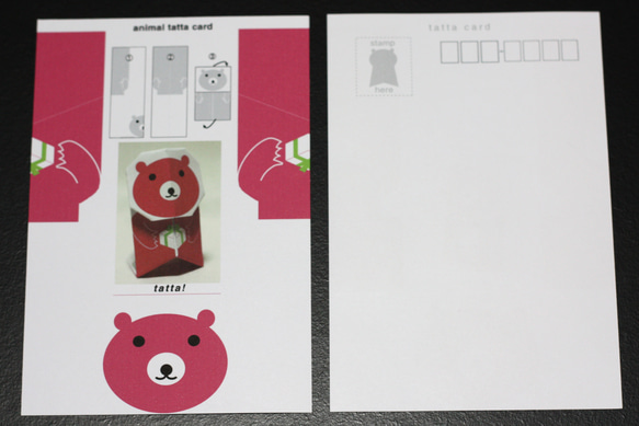 立体ポストカード　animal tatta card・ピンク5枚 2枚目の画像