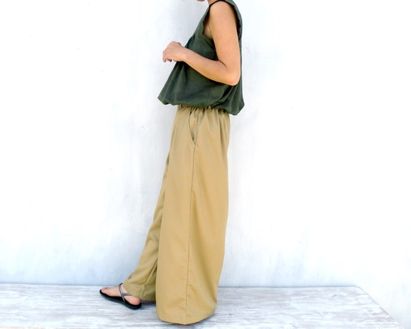 チノクロスタックワイドパンツ（ベージュカーキ） 7枚目の画像