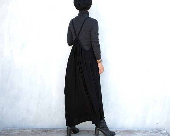 楊柳キャミソールワンピース　ブラック 3枚目の画像