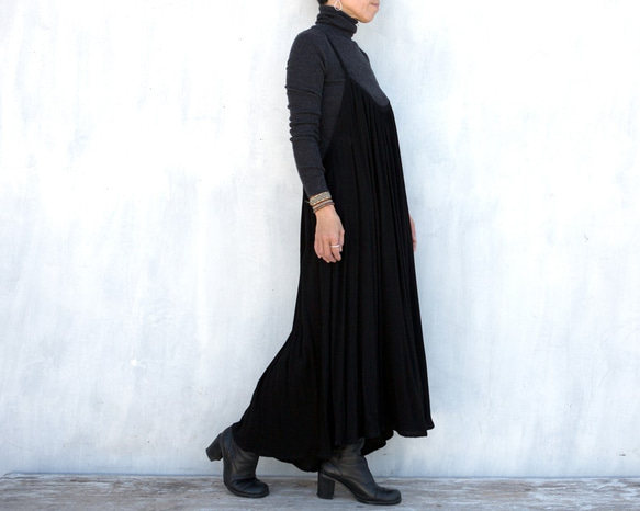 楊柳キャミソールワンピース　ブラック 4枚目の画像