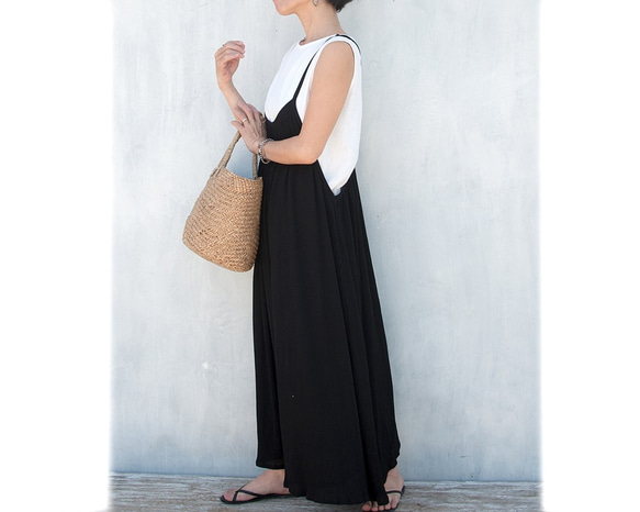 楊柳キャミソールワンピース　ブラック 6枚目の画像