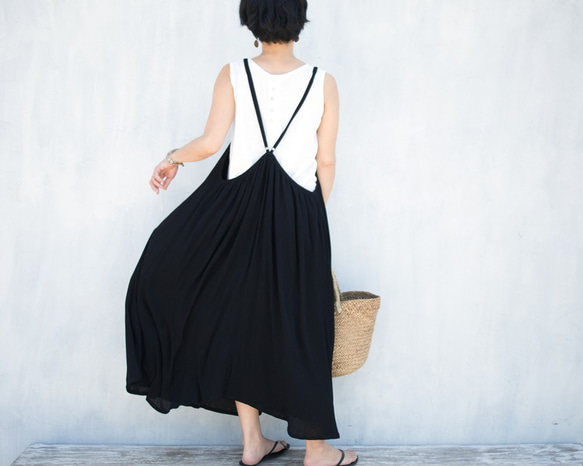 楊柳キャミソールワンピース　ブラック 7枚目の画像