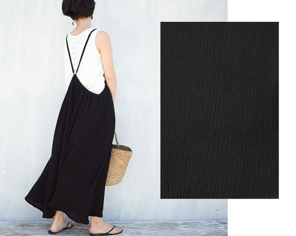 楊柳キャミソールワンピース　ブラック 8枚目の画像