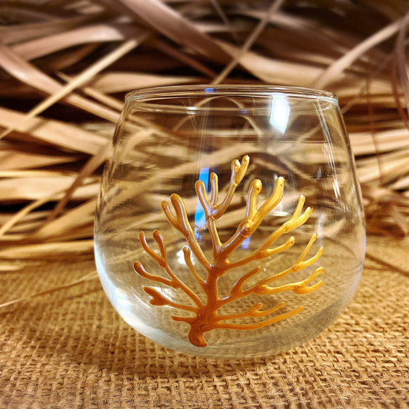okinawan coral(珊瑚畑)ゴールド/ゆらゆらグラス(1個)320ml 5枚目の画像