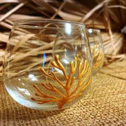 okinawan coral(珊瑚畑)ゴールド/ゆらゆらグラス(1個)320ml 6枚目の画像