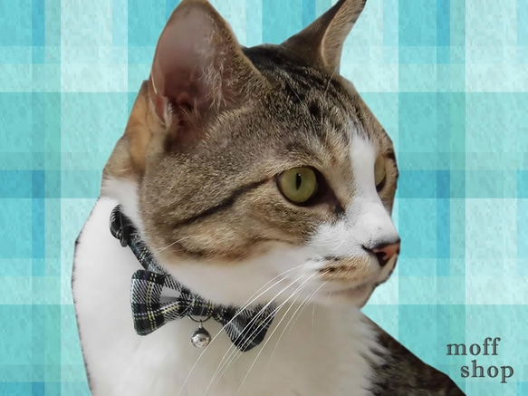 タータンチェックリボンの猫用首輪　レッド 4枚目の画像