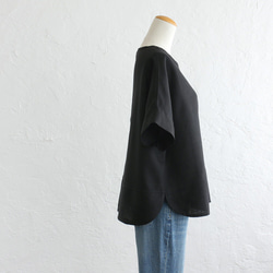 『リネン ドロップショルダー プルオーバー』 夏のゆったりTシャツ （ブラック） 3枚目の画像