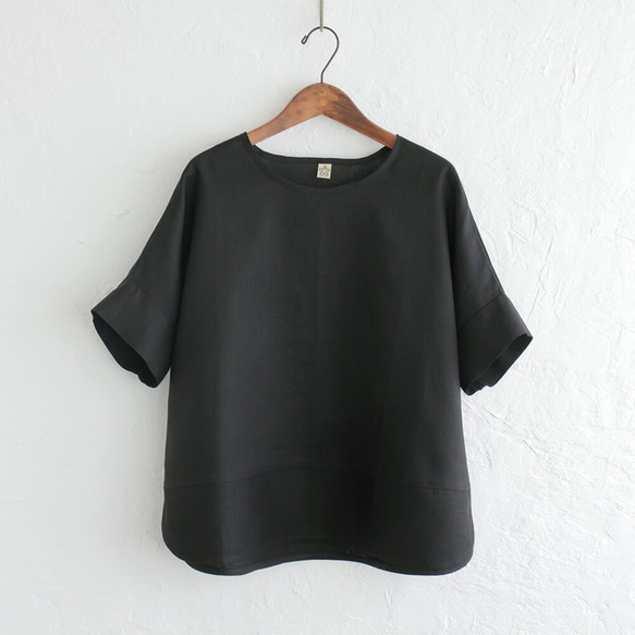 『リネン ドロップショルダー プルオーバー』 夏のゆったりTシャツ （ブラック） 5枚目の画像