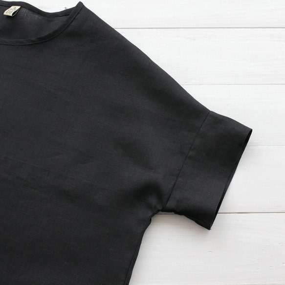 『リネン ドロップショルダー プルオーバー』 夏のゆったりTシャツ （ブラック） 8枚目の画像