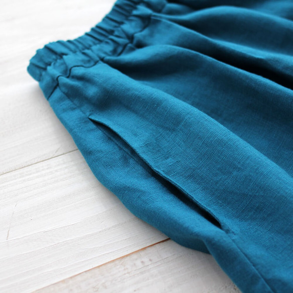 “亞麻褶裙”乾淨的長長（綠松石） 第7張的照片