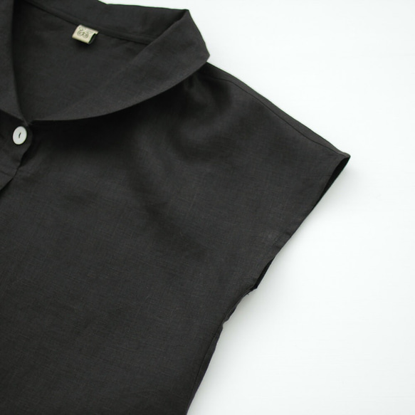 亞麻披肩領連衣裙寬鬆A字型（黑色）OP06。 第11張的照片