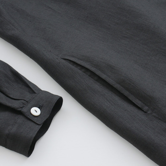 “亞麻 2 向長袖襯衫連衣裙”正面開褶外罩（黑色）OP05。 第10張的照片