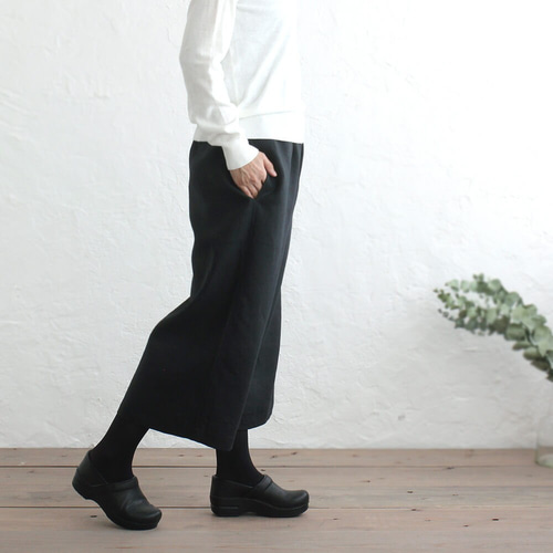 秋リネン ゆったりワイドパンツ』麻のガウチョパンツ おうち
