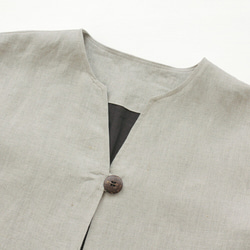 亞麻A線無領春季大衣襯裡（天然米色/棕色） 第7張的照片