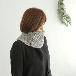 100％羊毛蓬鬆針織2way脖子暖和器（淺灰色） 第2張的照片