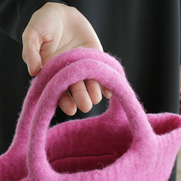 【数量限定】 羊毛フェルト トートバッグ 内ポケット付き （ピンク） 5枚目の画像