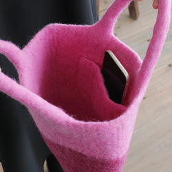 【数量限定】 羊毛フェルト トートバッグ 内ポケット付き （ピンク） 6枚目の画像