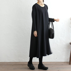 《フォーマル》洗える Aライン 長袖フレアワンピース お手入れラクラク 卒業 入学 セレモニー （ブラック）. 1枚目の画像