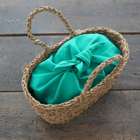 alin Azuma 包 M 50cm 籃子包，帶亞麻 Azuma 包扣（孔雀綠）。 第4張的照片
