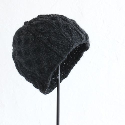 数量&期間限定》アラン模様 手編みニットキャップ ケーブル編みニット