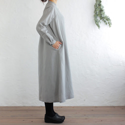 亞麻立領襯衫式連衣裙2way Haori（淺灰色） 第2張的照片