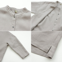 厚手リネン スタンドカラーブラウス ショート丈バンドカラーシャツ （グレージュ） 8枚目の画像
