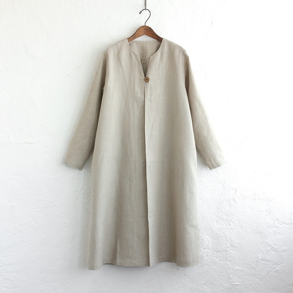 亞麻A線無色春季大衣（自然米色）CO02 第4張的照片