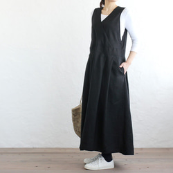 亞麻Salopette裙式快取庫爾風格（黑色） 第1張的照片