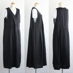 亞麻Salopette裙式快取庫爾風格（黑色） 第4張的照片
