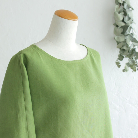 亞麻簡單上衣船領套衫（玻璃綠色） 第8張的照片