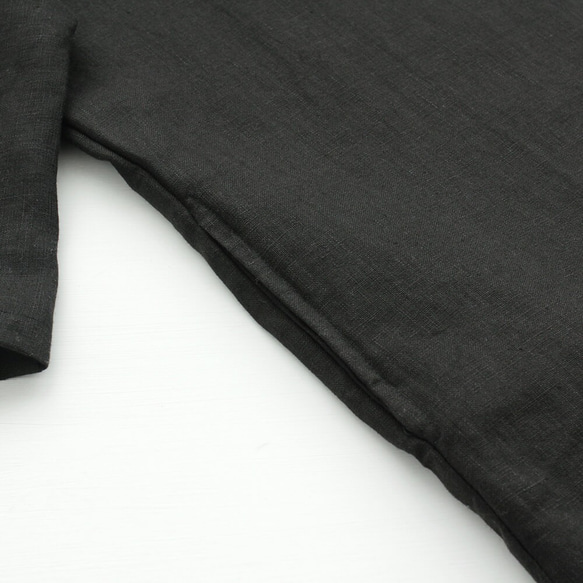 亞麻簡單束腰船領套頭衫（黑色） 第8張的照片