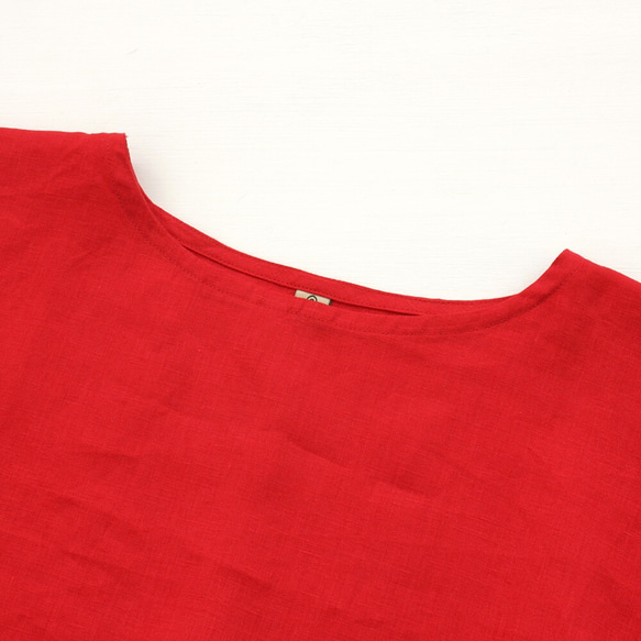 亞麻簡單束腰船領套頭衫（紅色） 第6張的照片