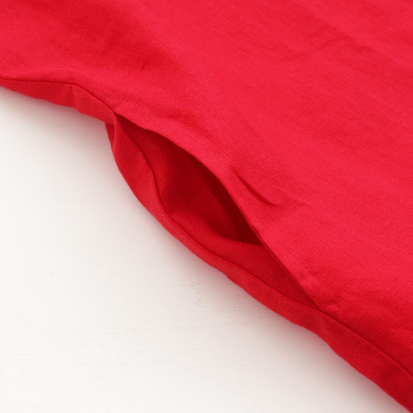 亞麻簡單束腰船領套頭衫（紅色） 第8張的照片