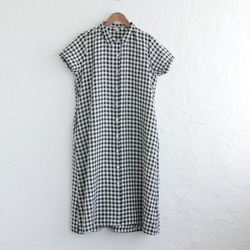 夏季外罩亞麻 2way 短袖襯衫連衣裙（方格格/黑色） TP04 第10張的照片