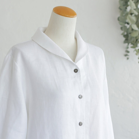 《販売終了》リネン ショールカラー 2wayシャツコート 羽織り （ホワイト）CO01. 6枚目の画像
