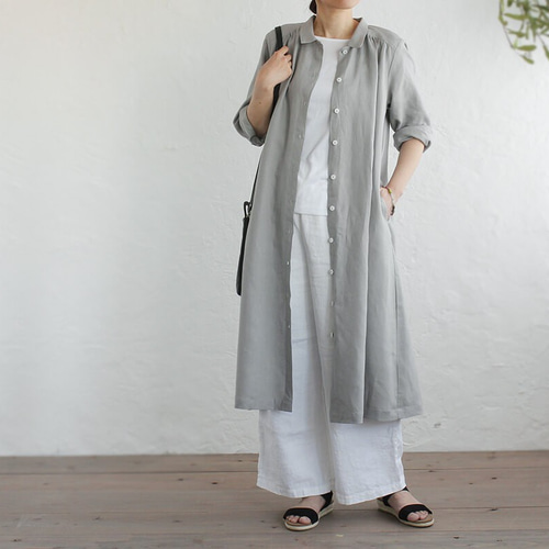 グレー 長袖 シャツワンピース DAMA グレー 長袖シャツワンピース