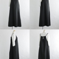 亞麻桌布風格背帶裙 可調節長度，帶絲帶（黑色）SK03。 第6張的照片
