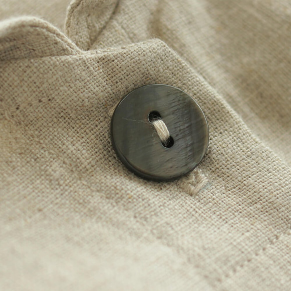 亞麻披肩領連衣裙寬鬆A字（自然米色）OP06。 第7張的照片