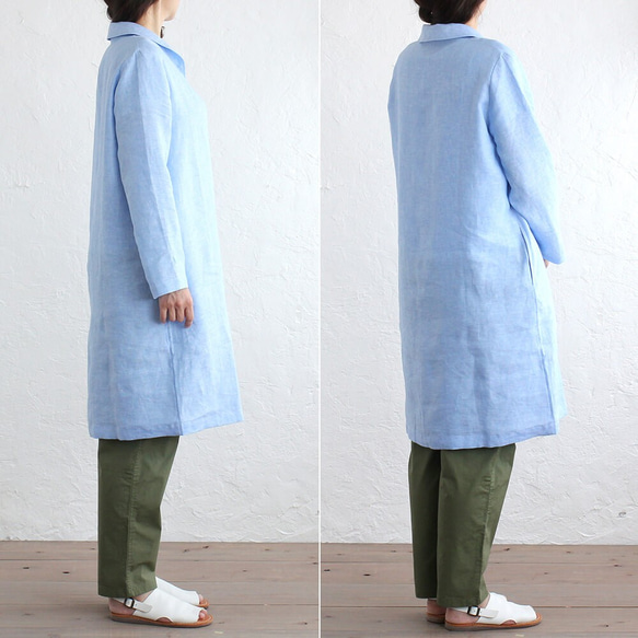 リネン ショールカラー 2wayシャツコート 羽織り （シャンブレーブルー）CO01 5枚目の画像