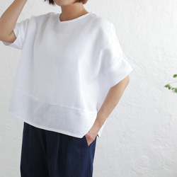 可持續材料 100% 麻亞麻套衫寬 T 卹（白色） 第2張的照片