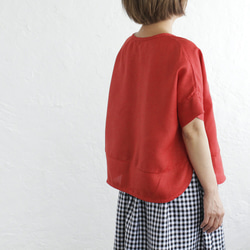 可持續材料 100% 麻亞麻套衫寬 T 卹（紅色） 第4張的照片