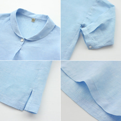 非常適合春季、夏季和秋季 *亞麻披肩領四分之三袖套頭衫（錢布雷藍色）TP02。 第7張的照片