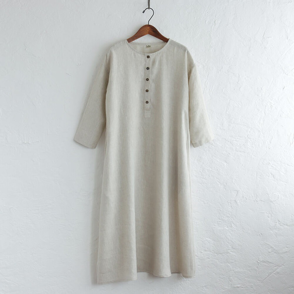 亞麻 Kurta 風格連衣裙（自然米色） 第8張的照片