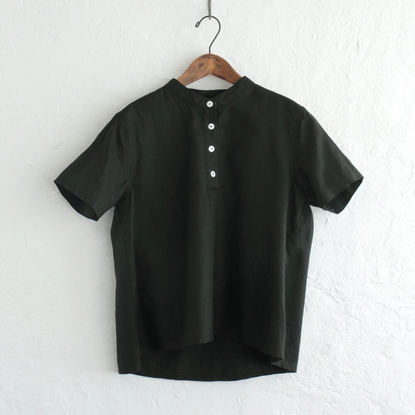 リネン バンドカラー プルオーバーシャツ （ブラック） TP04 6枚目の画像