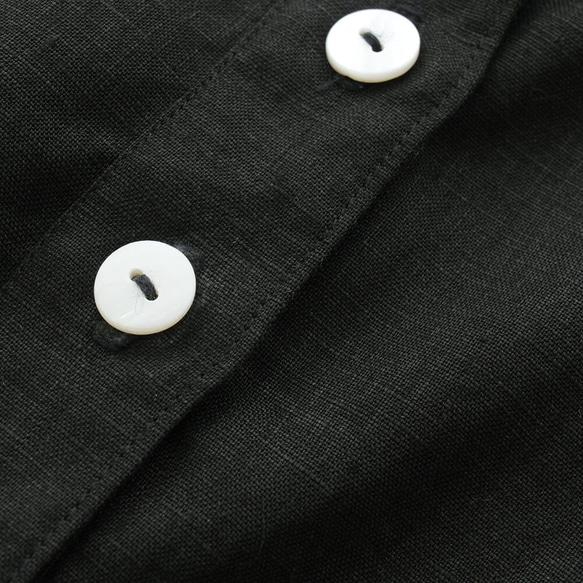 リネン バンドカラー プルオーバーシャツ （ブラック） TP04 7枚目の画像