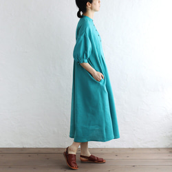 亞麻燈籠袖褶襉寬裙（綠松石色） 第4張的照片