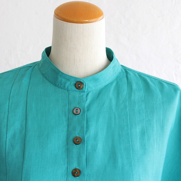 亞麻燈籠袖褶襉寬裙（綠松石色） 第6張的照片