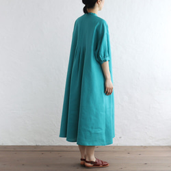 亞麻燈籠袖褶襉寬裙（綠松石色） 第5張的照片