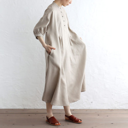《限量1》亞麻燈籠袖褶襉寬裙（米色） 第4張的照片