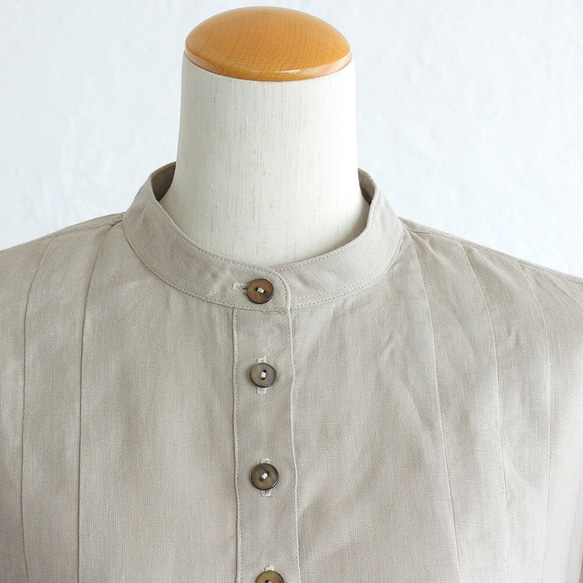 《限量1》亞麻燈籠袖褶襉寬裙（米色） 第6張的照片